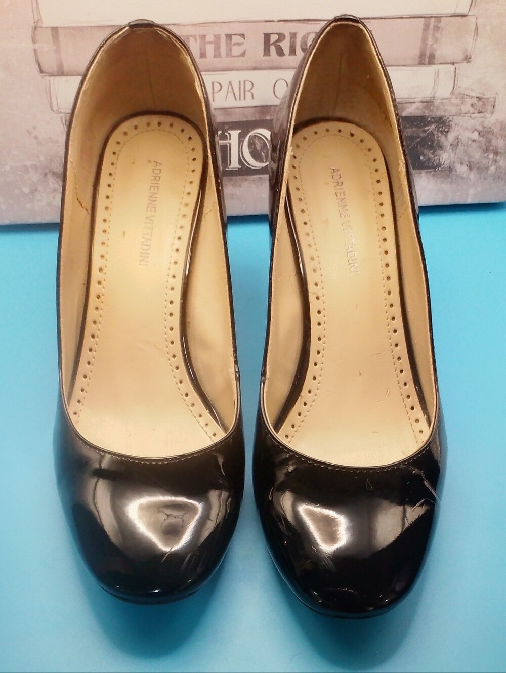 Adrienne Vittadini Classic Black Patent Wedge Heels Office Dress Shoes Size 8